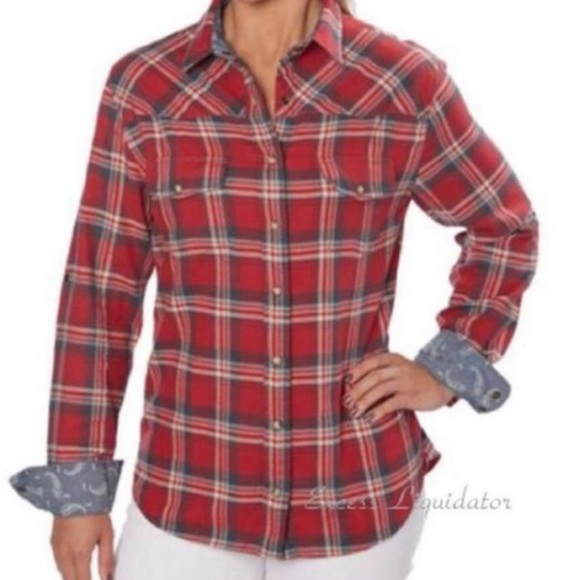 JACHS Girlfriend "Bea" Plaid Flannel Western Shirt w Pearl Snaps + MEASUREMENTS - Picture 1 of 11